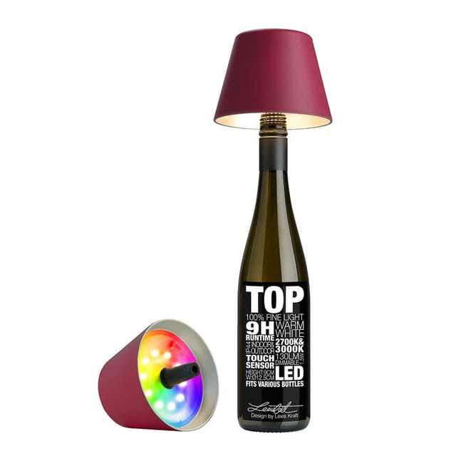 Sompex Top 2.0 RGB LED Akkuleuchte & Flaschenaufsatz bordeaux