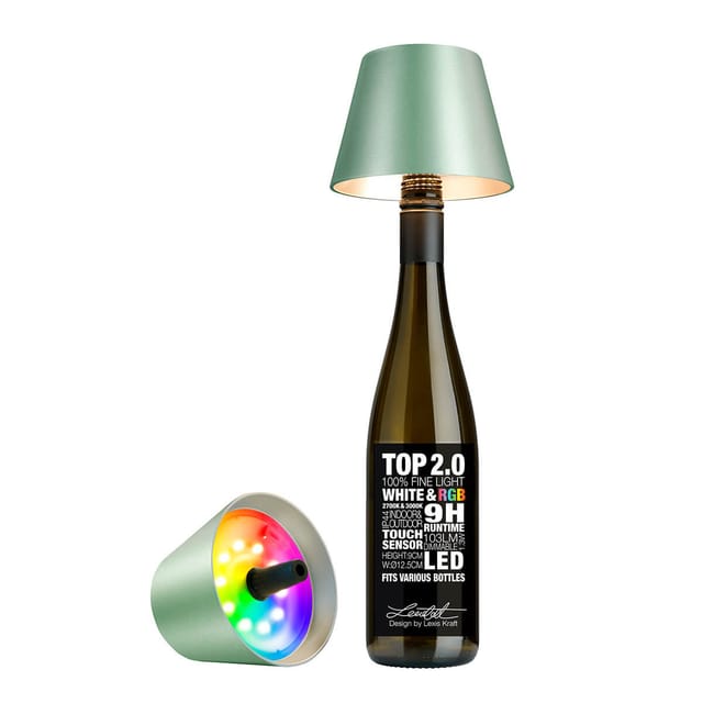 Sompex Top 2.0 RGB LED Akkuleuchte & Flaschenaufsatz grün metallic