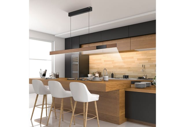 Neuhaus PURE by Paul Neuhaus PURE Moto-Rise LED Pendelleuchte mit e-SLIDE, e-LIFT und CCT oak / black pearl (schwarz / Eiche natur)