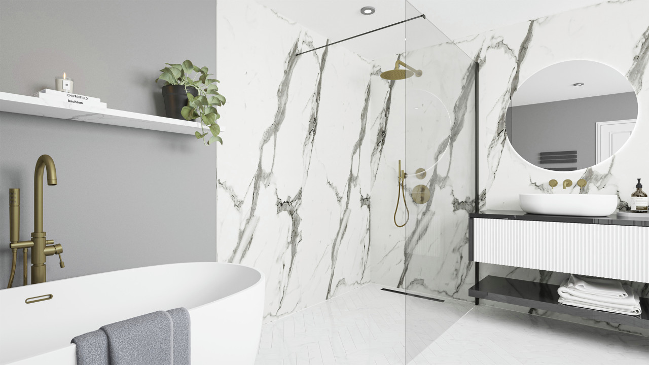 Wetwall Elite Wandpaneel Calacatta Statuario 60 x 260 cm mit Nut & Feder