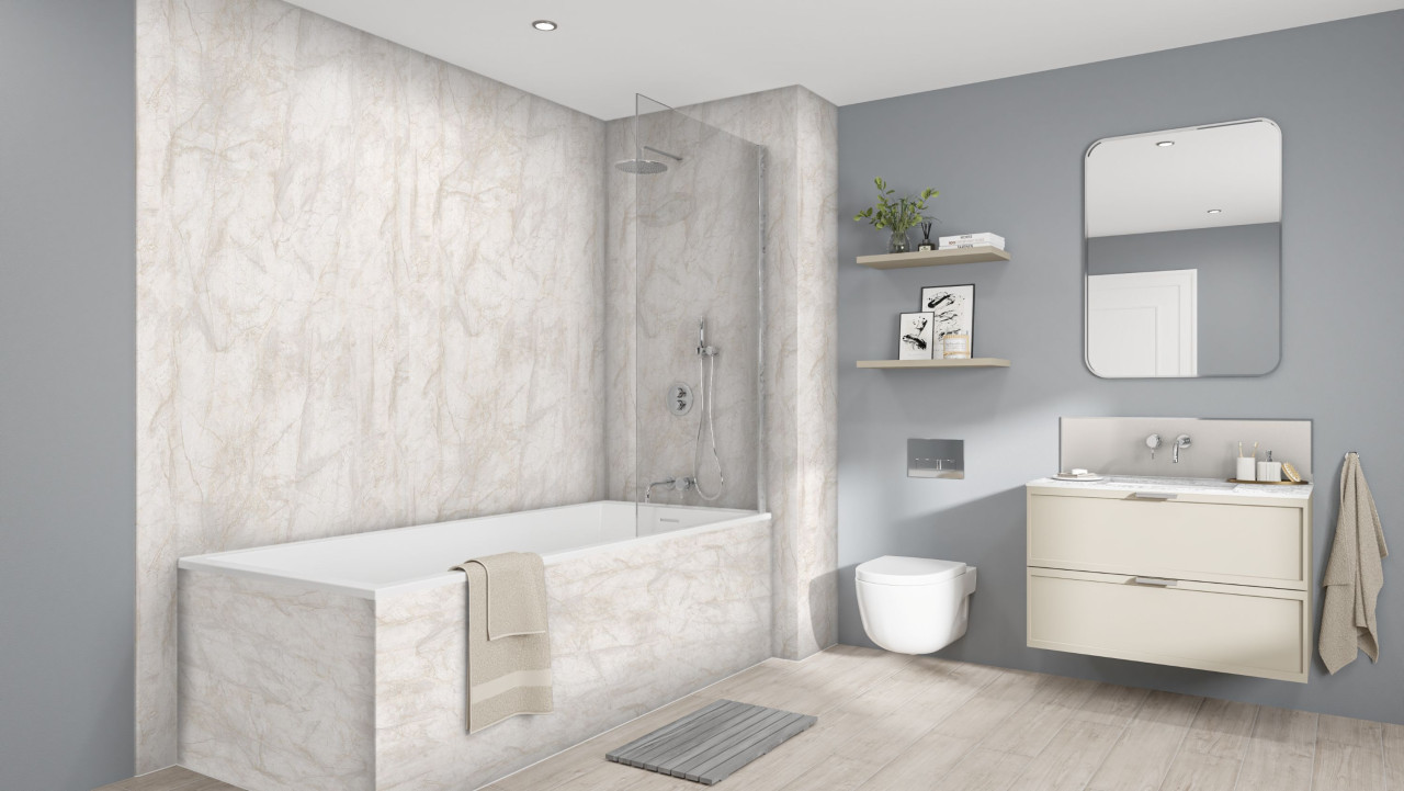 Wetwall Elite Wandpaneel Himalayan Marble 16 x 260 cm mit abgerundeter Abschlusskante