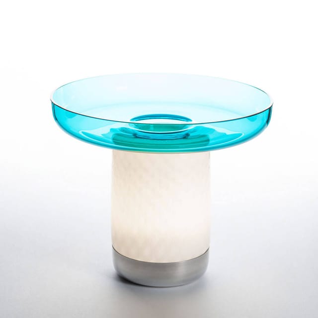 Artemide Bontà Portable LED Akkuleuchte, inkl. Teller Korpus: weiß / Glas: türkis