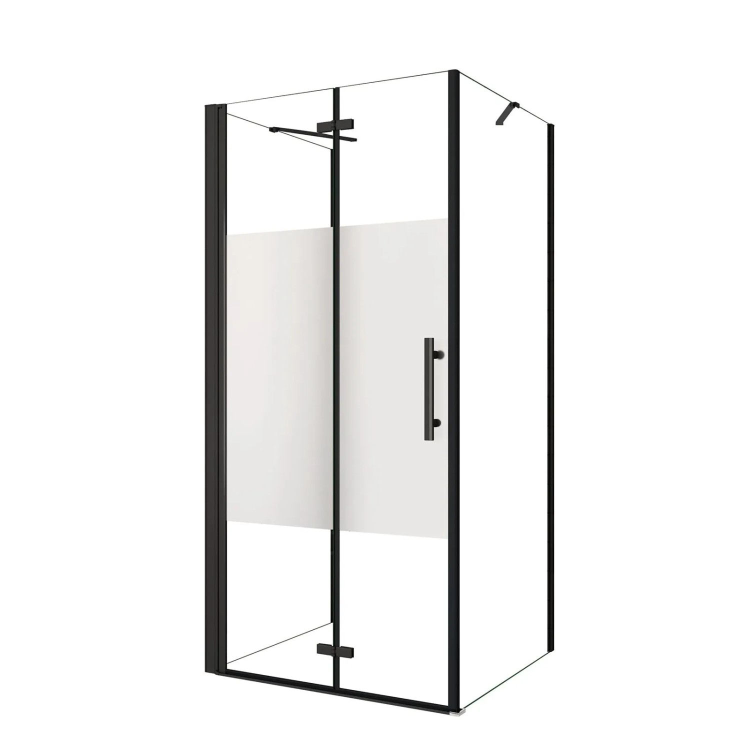 AICA U-Duschkabine Schwarz Teilsatiniert Falttür 90x195cm Duschtür Drehtür Mit 2x Seitenwand 80x195cm
