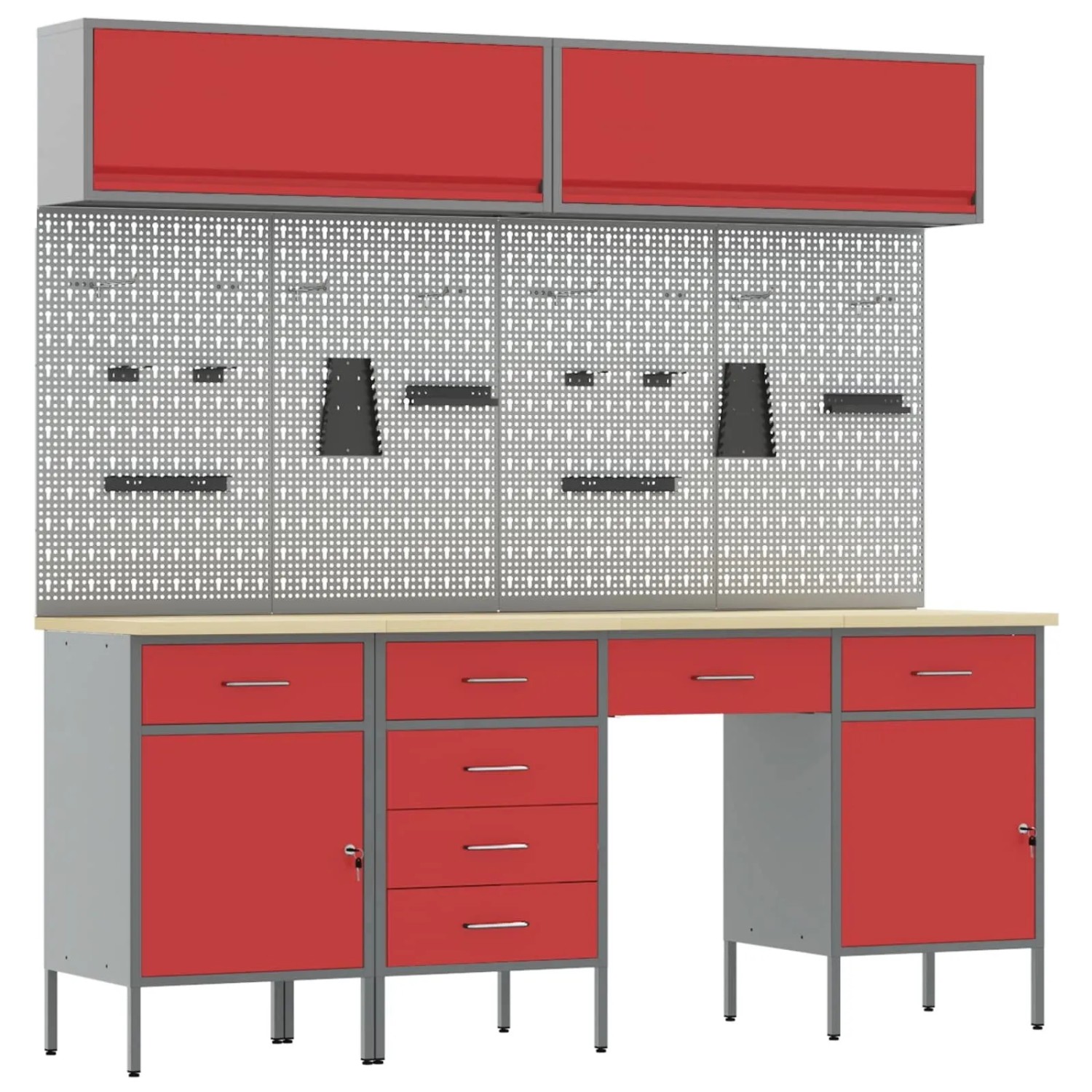 vidaXL Werkbank mit Schubladen 10-Tlg Rot Ingenieure Holz und Stahl 3321455