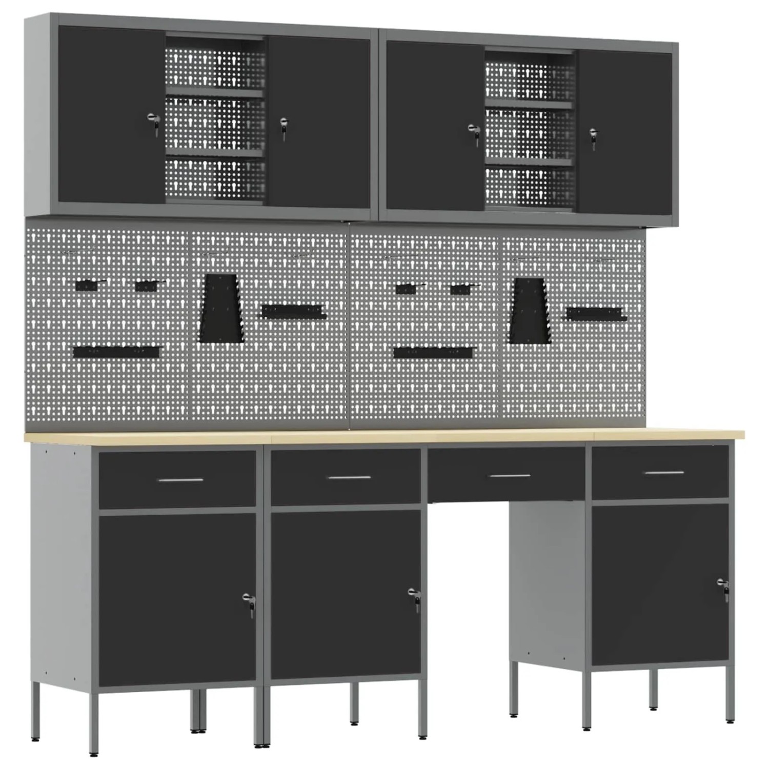 vidaXL Werkbank mit Speicher 10-Tlg Schwarz Ingenieure Holz und Stahl 3321472