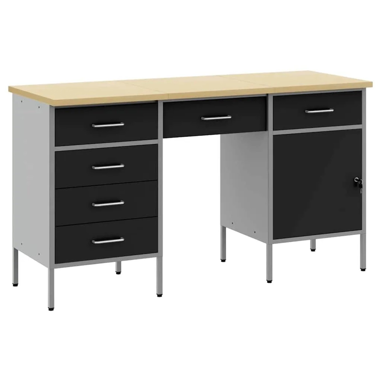 vidaXL Werkbank mit Schubladen 3-Tlg Schwarz 150 x 55 x 85 cm 3321378