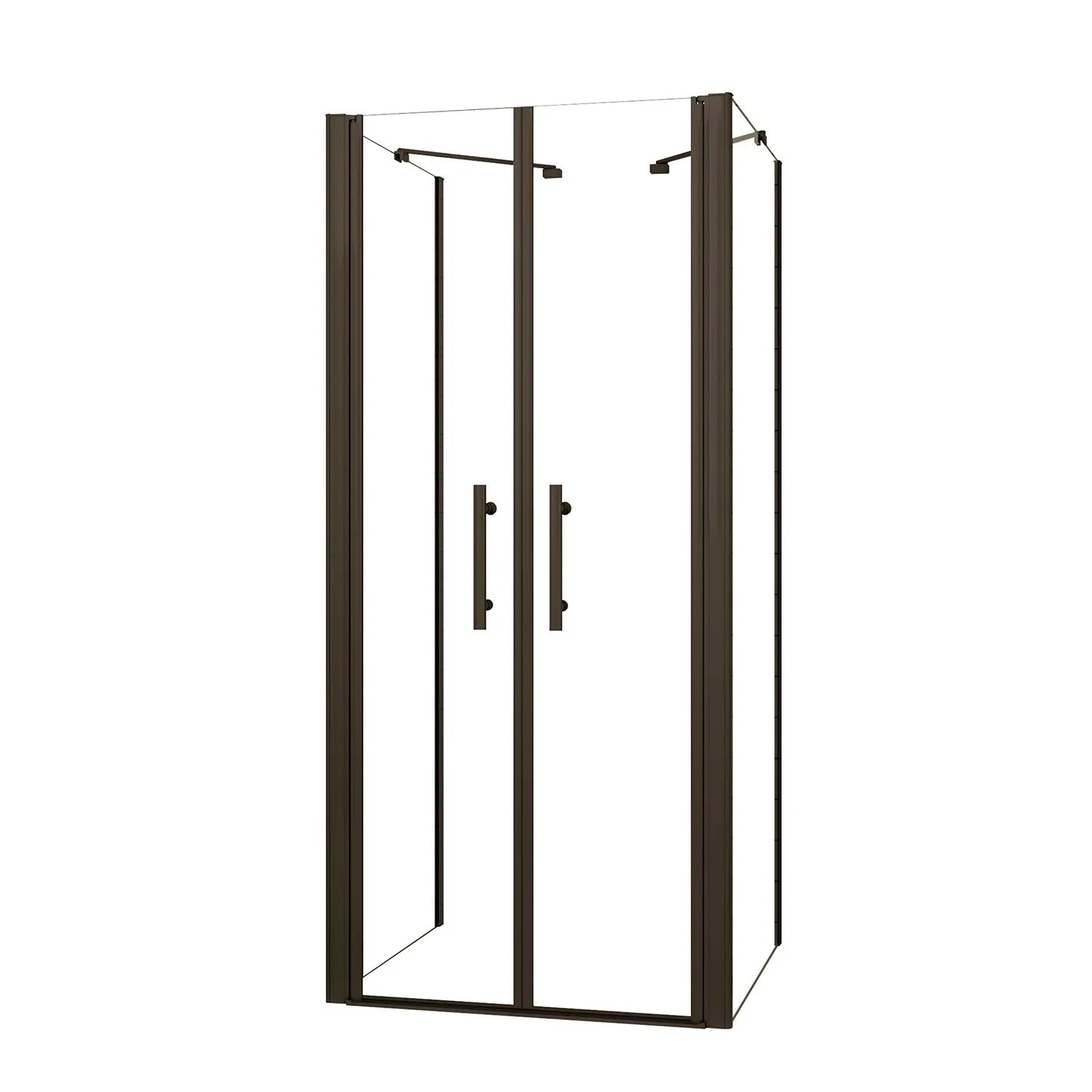 AICA U-Duschkabine 95x195cm Schwarz Pendeltür Duschtür 6mm Nano Glas Dusche mit 80x80x195cm Seitenwand mit 2xStabilisator