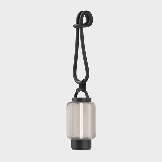 IP44.DE Qu LED Akkuleuchte mit Rope Aufhängung jet black (schwarz), Glas: Amber