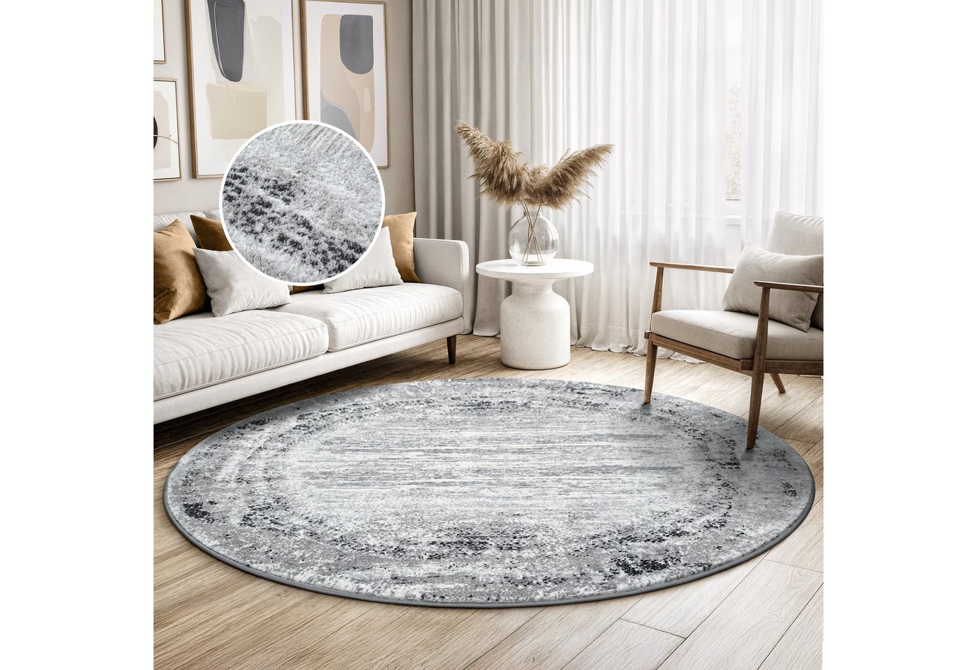 Sanat Teppich Harmony 3215, auch als Läufer und in Rund, rund, Höhe: 12 mm, Wohnzimmer, Kurzflor, modern, Bordüre, Schlafzimmer Bild 4