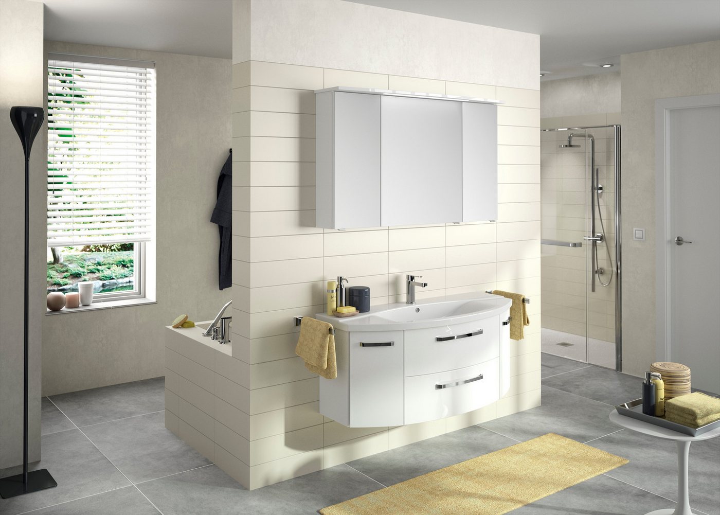 Saphir Waschtisch Serie 4010 Keramik-Waschtisch mit Unterschrank, 120,5 cm breit, Waschplatz mit 2 Türen, 2 Schubladen, Badmöbel-Set mit Waschtisch Bild 3