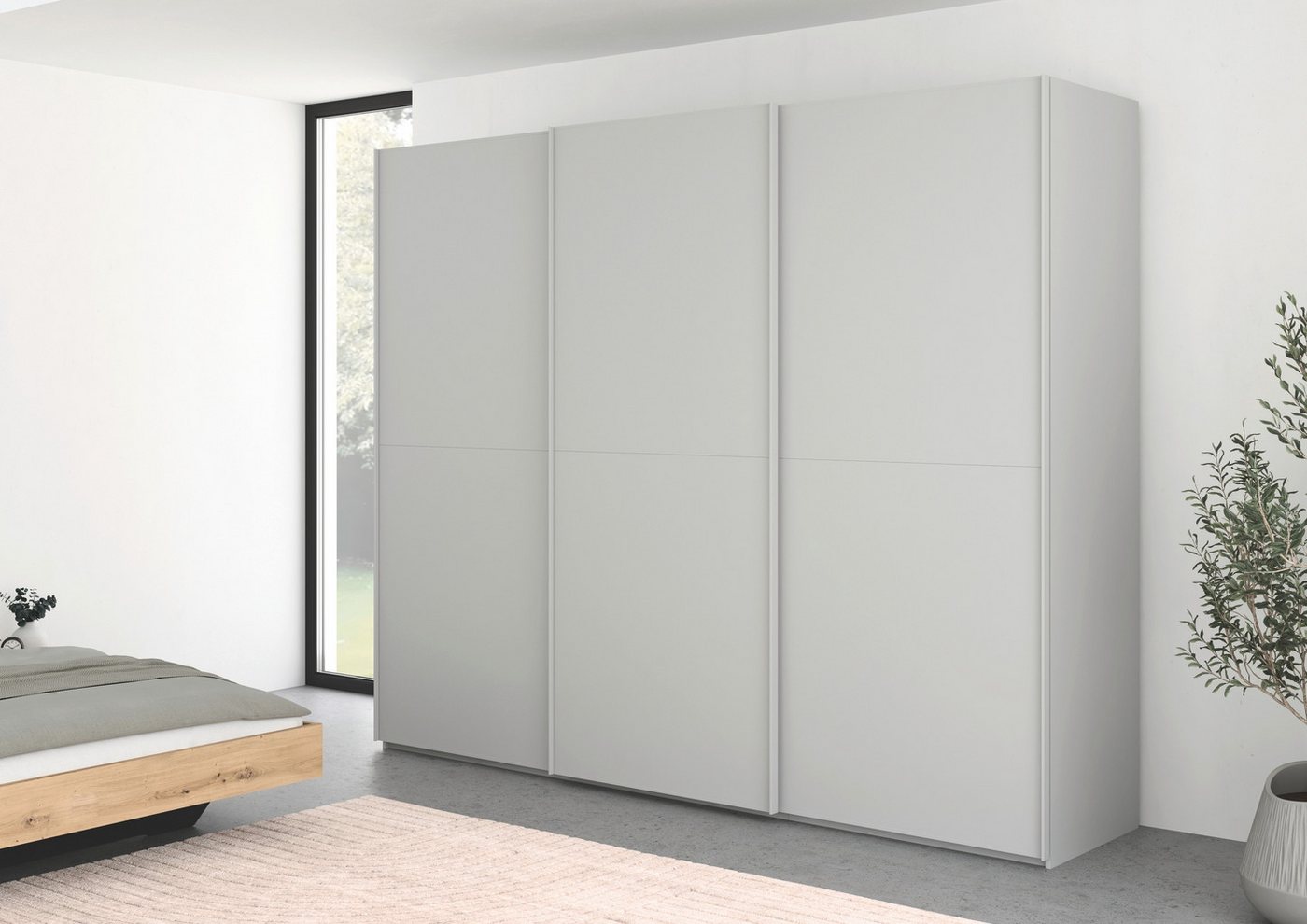 rauch Schwebetürenschrank Kleiderschrank Schrank Garderobe Schlafzimmerschrank SCALE-DUO edle zweigeteilte Türen und 3 Zierleisten MADE IN GERMANY