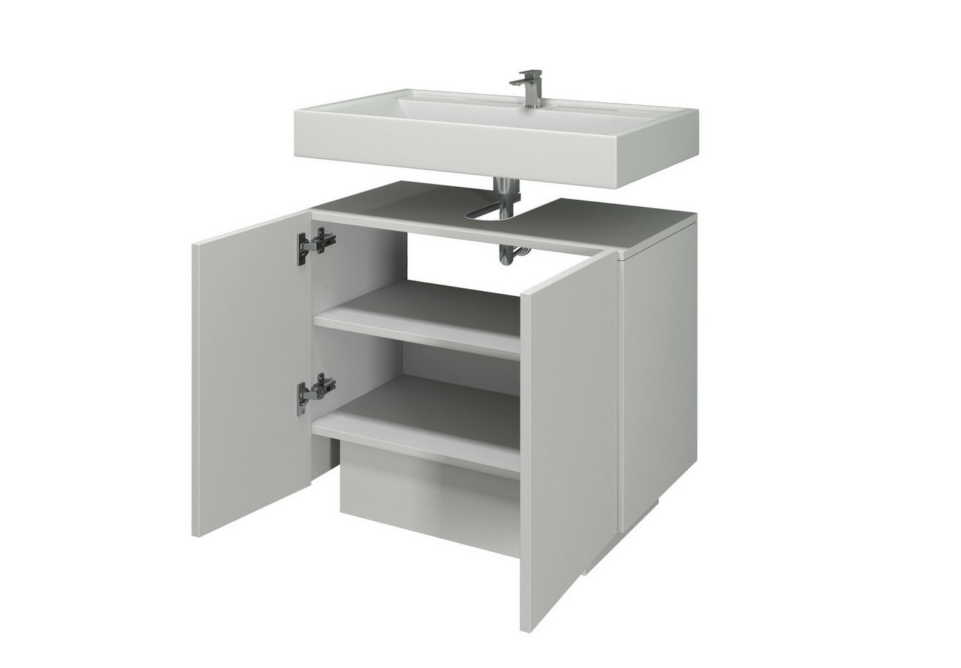welltime Waschbeckenunterschrank Vela,Breite 60cm, 2 Türen, 2 Fächer, mit Siphonausschnitt, lackiert (1-St) Waschbeckenunterschrank,Waschtisch,Design mit schrägen Türen Bild 4