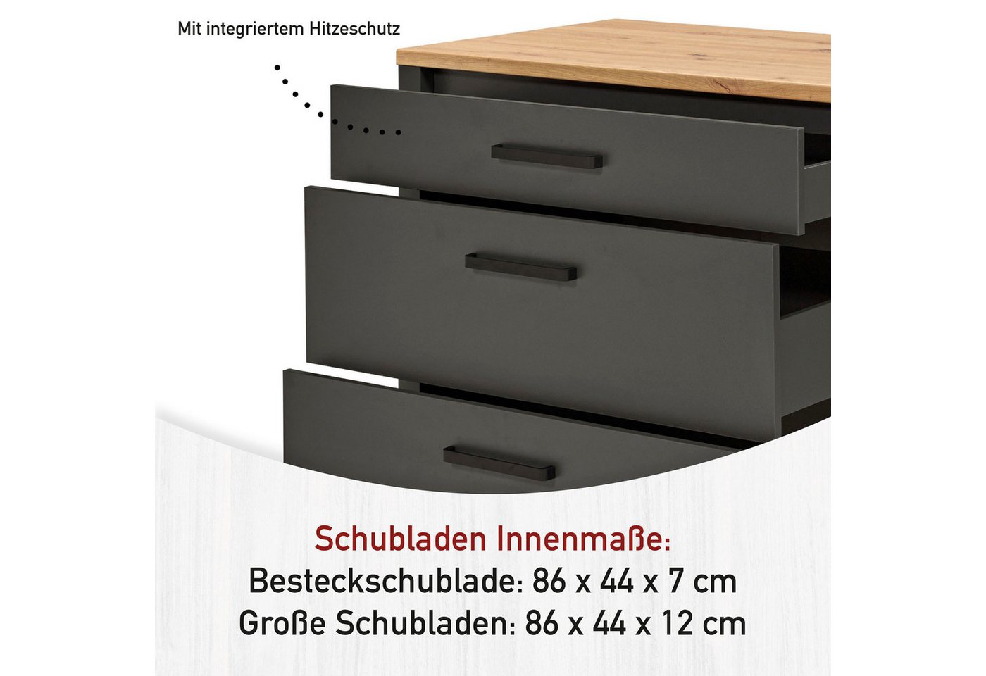 Inter Link Küchenzeile Pienza, Einbauküche, Küchenblock, Küchenmodul, Kompaktküche, Ohne E-Geräte, für Spüle/Spülmaschine, Kochfeld, B: 230 cm Bild 3