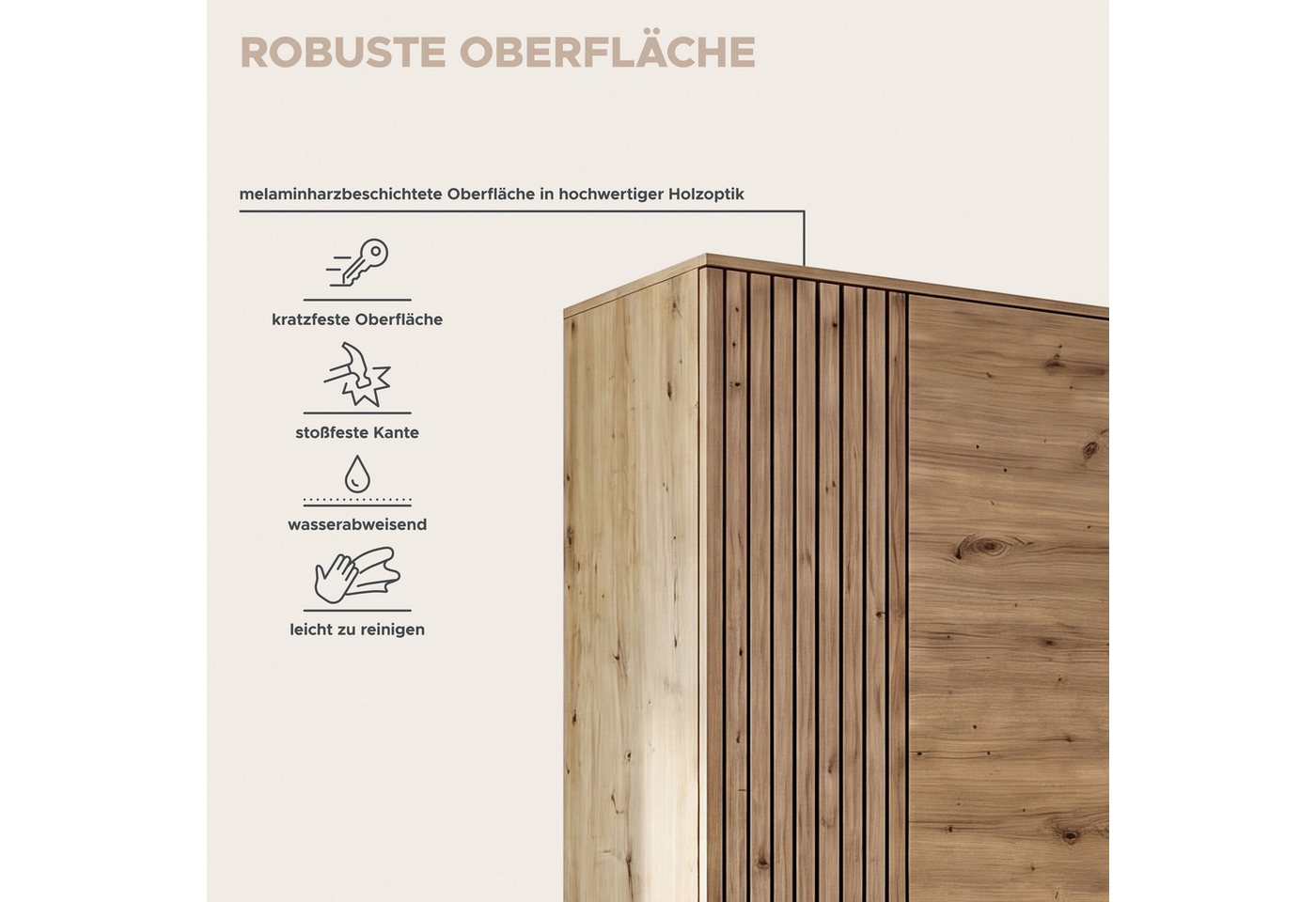 OTTO home Garderobenschrank FJELL, Breite 65cm, 2 Türen, 4 Einlegeböden, 6 Fächer, 1 Kleiderstange (hochwertig verarbeitete Längsfräsung, praktische Griffaussparung) Kleiderschrank, Schrank, Dielenschrank, Flurschrank, Mehrzweckschrank Bild 3