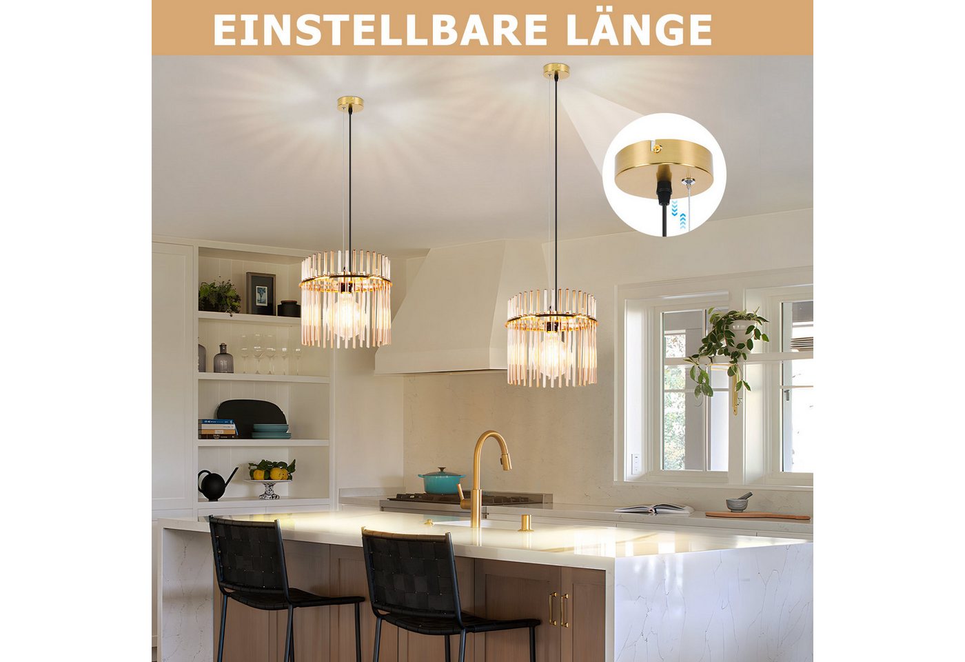 ZMH Pendelleuchte Glas, 1-flammige Esstischlampe E27, höhenverstellbare Hängeleuchte, ohne Leuchtmittel, für Esszimmer, Küche und Schlafzimmer Bild 5