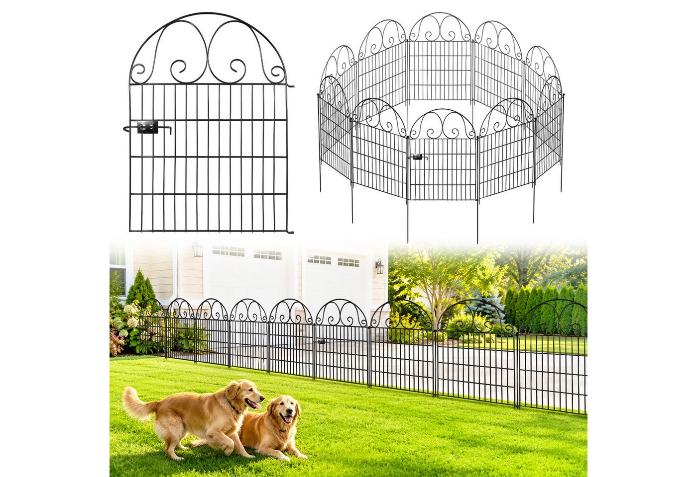 BlingBin Gartenzaun Metallzaunpaneelen Metall Steckzaun ohne Graben, 11 Elemente, 1 Türen, (Gartenzaun mit Tor Set (12 Teilig), 12-St., 12pcs), 135x68cm Temporärer Tierzaun als Barriere für Garten, Hof und Terrasse Bild 2