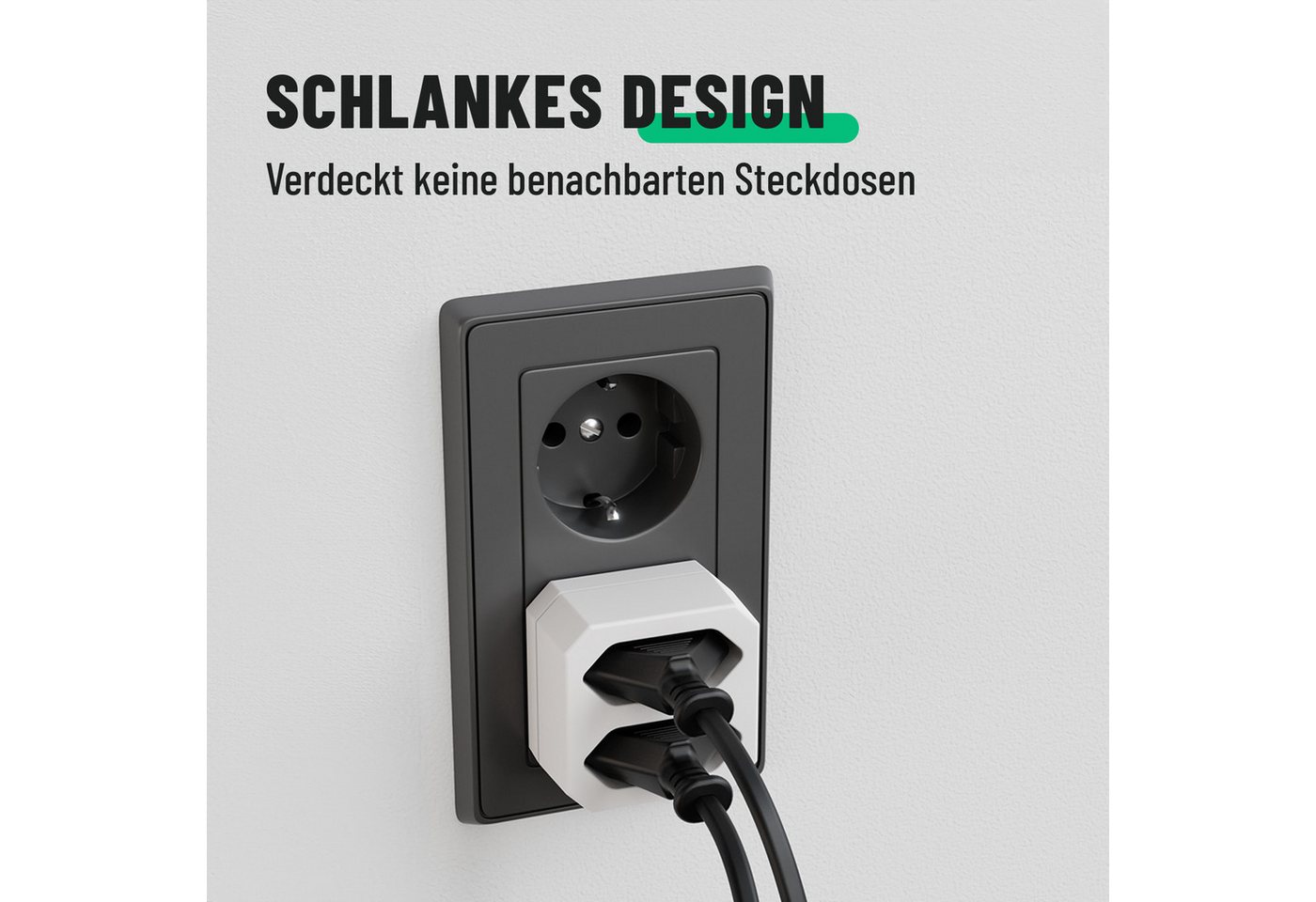 greate. 6x 2fach Steckdosenadapter bis 1100W, 2er Mehrfachsteckdose ohne Kabel Mehrfachsteckdose 2-fach (Erhöhter Berührungsschutz) Bild 3