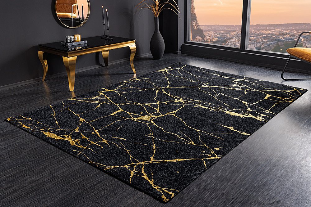 riess-ambiente Teppich MARBLE 240x160cm schwarz / gold, rechteckig, Höhe: 8 mm, Wohnzimmer · Flachgewebe · Marmor-Optik · Modern Design