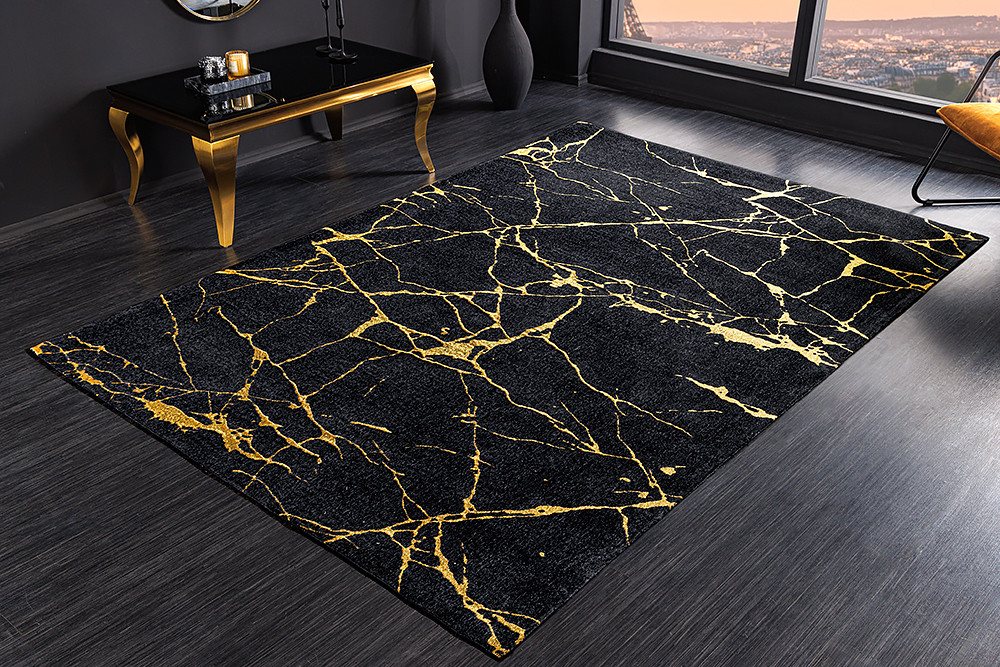 riess-ambiente Teppich MARBLE 240x160cm schwarz / gold, rechteckig, Höhe: 8 mm, Wohnzimmer · Flachgewebe · Marmor-Optik · Modern Design Bild 3