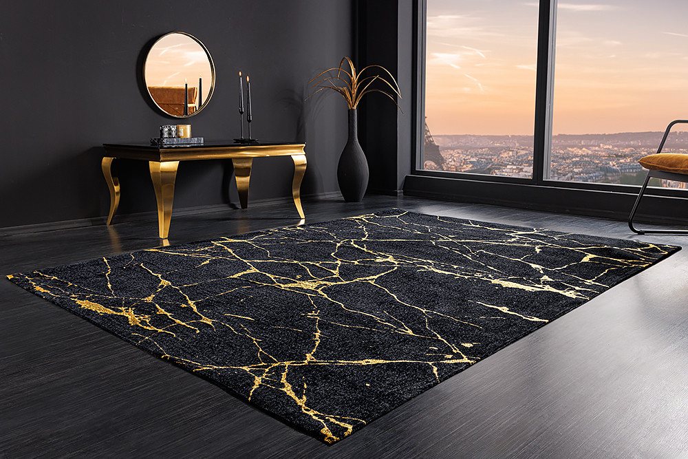 riess-ambiente Teppich MARBLE 240x160cm schwarz / gold, rechteckig, Höhe: 8 mm, Wohnzimmer · Flachgewebe · Marmor-Optik · Modern Design Bild 4