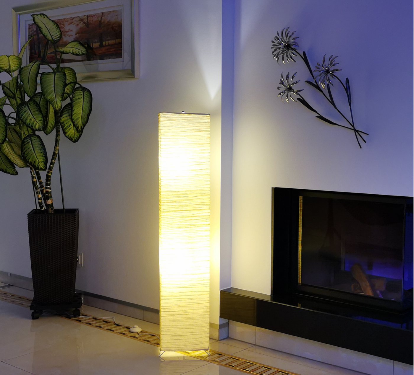 TRANGO LED Stehlampe, 1213L *OSLO* Reispapierlampe *HANDMADE* mit beigefarbenem Lampenschirm Stehleuchte inkl. 2x E14 LED Leuchtmittel 3000K warmweiß, Form: eckig - Höhe: 125cm Wohnraumlampe - Standlampe Bild 3