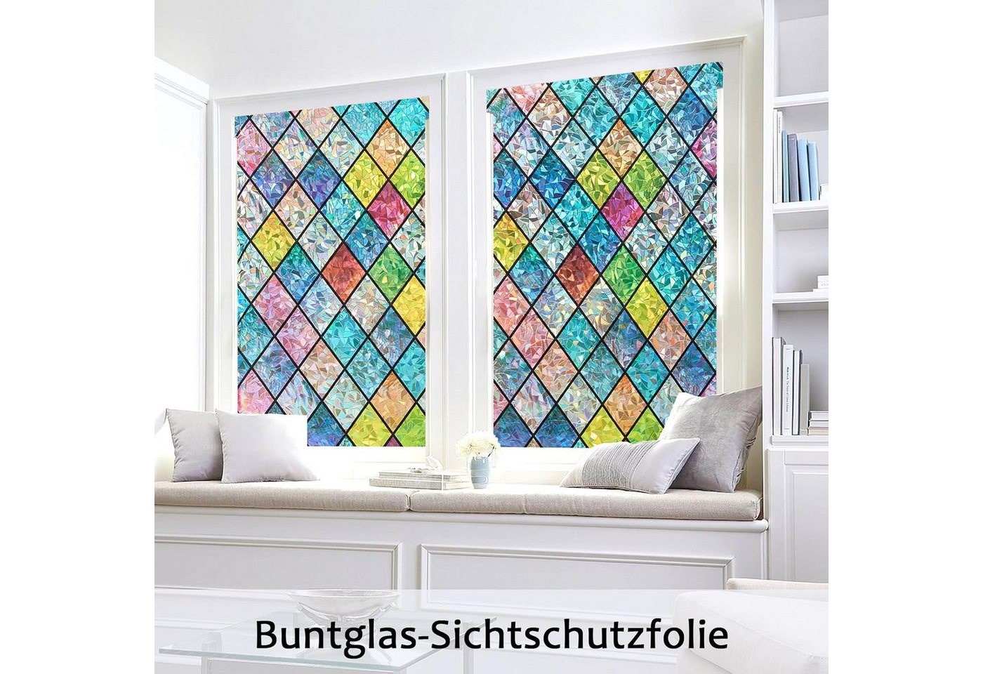 FELIXLEO Fensterfolie Fensterfolie Regenbogen Blickdicht 3D UV Schutz 44.5x200