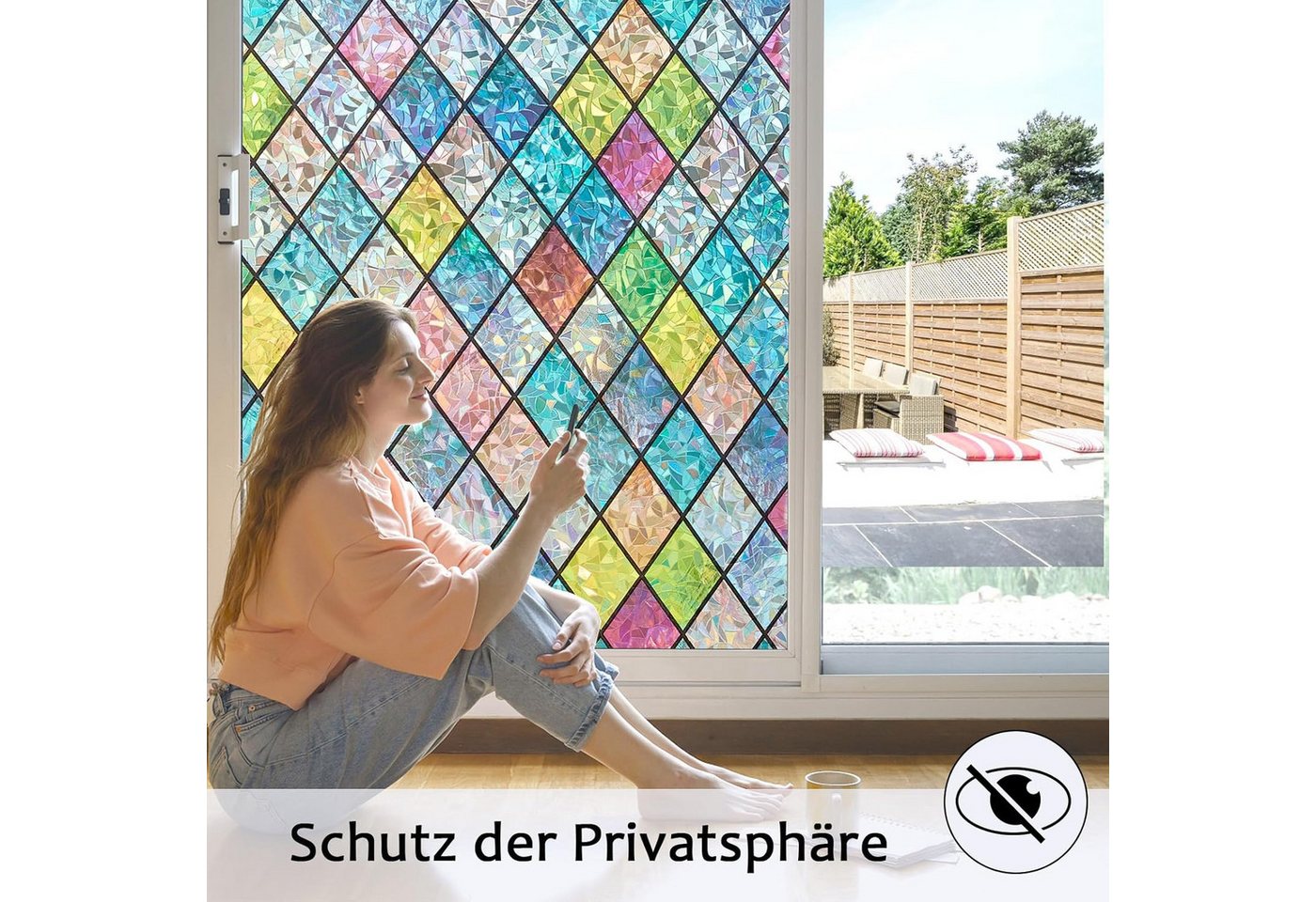 FELIXLEO Fensterfolie Fensterfolie Regenbogen Blickdicht 3D UV Schutz 44.5x200 Bild 2