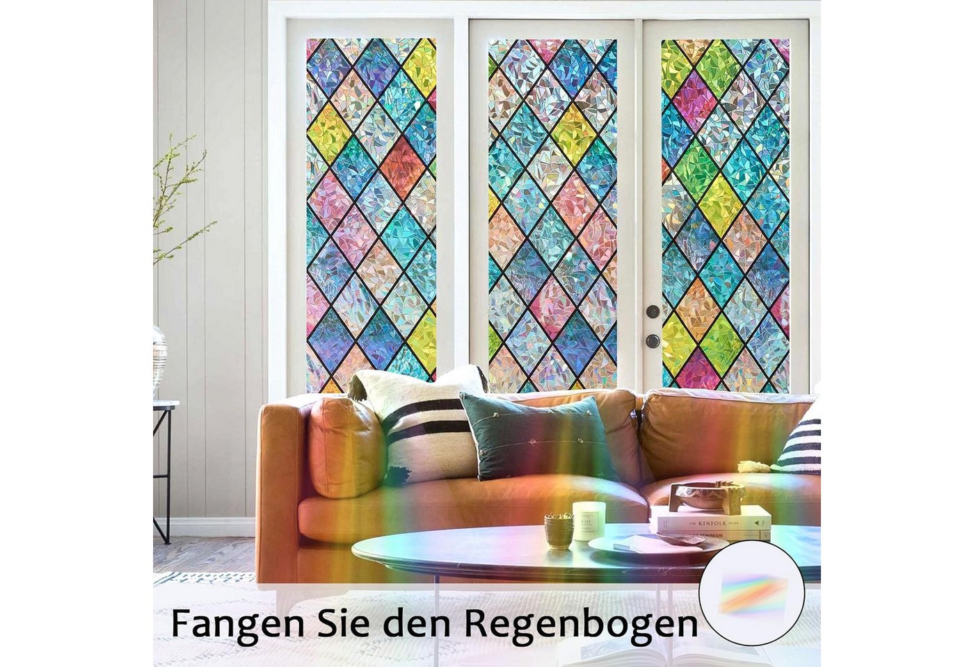 FELIXLEO Fensterfolie Fensterfolie Regenbogen Blickdicht 3D UV Schutz 44.5x200 Bild 3