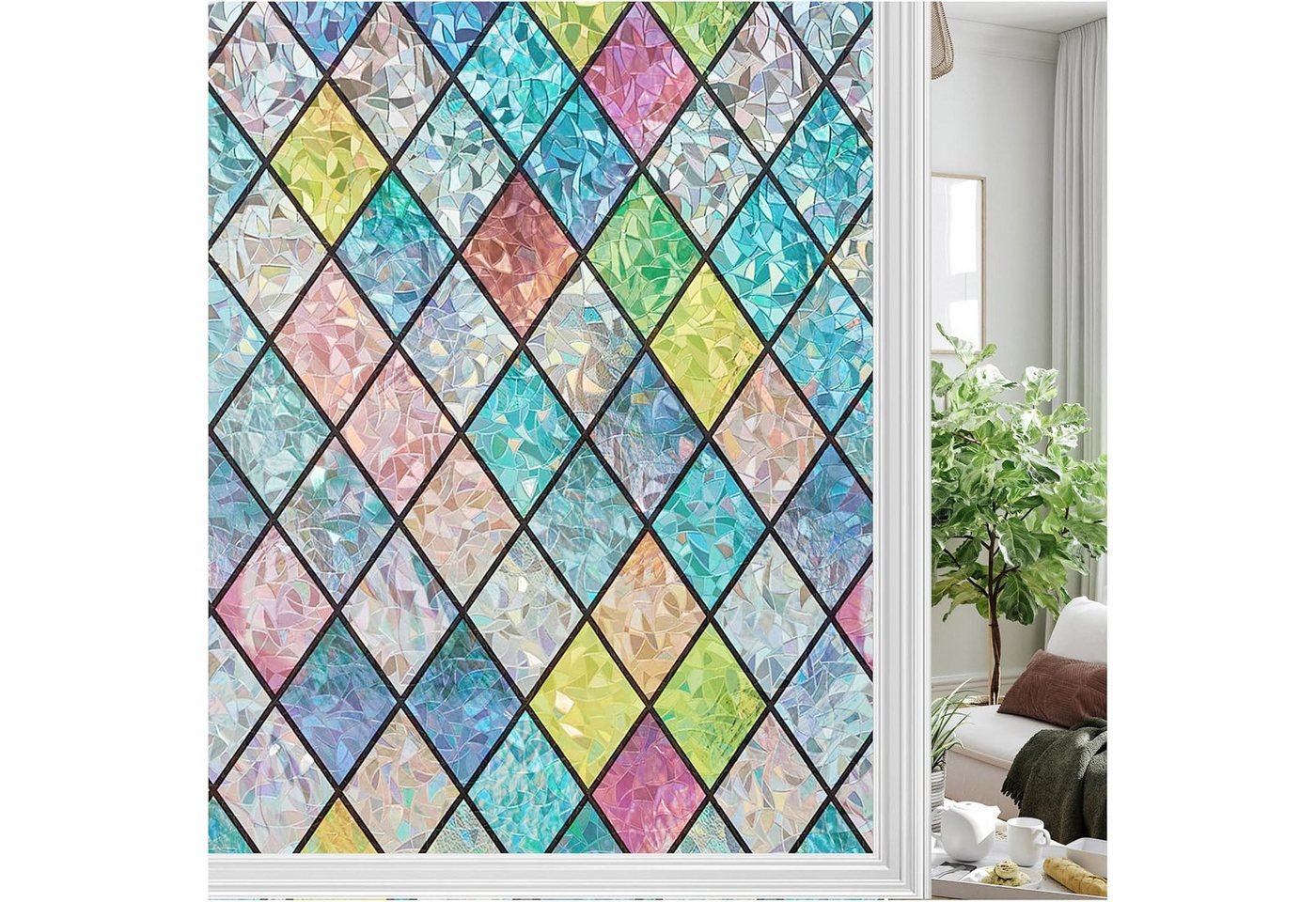 FELIXLEO Fensterfolie Fensterfolie Regenbogen Blickdicht 3D UV Schutz 44.5x200 Bild 4
