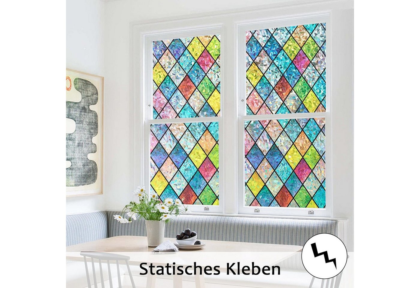 FELIXLEO Fensterfolie Fensterfolie Regenbogen Blickdicht 3D UV Schutz 44.5x200 Bild 5