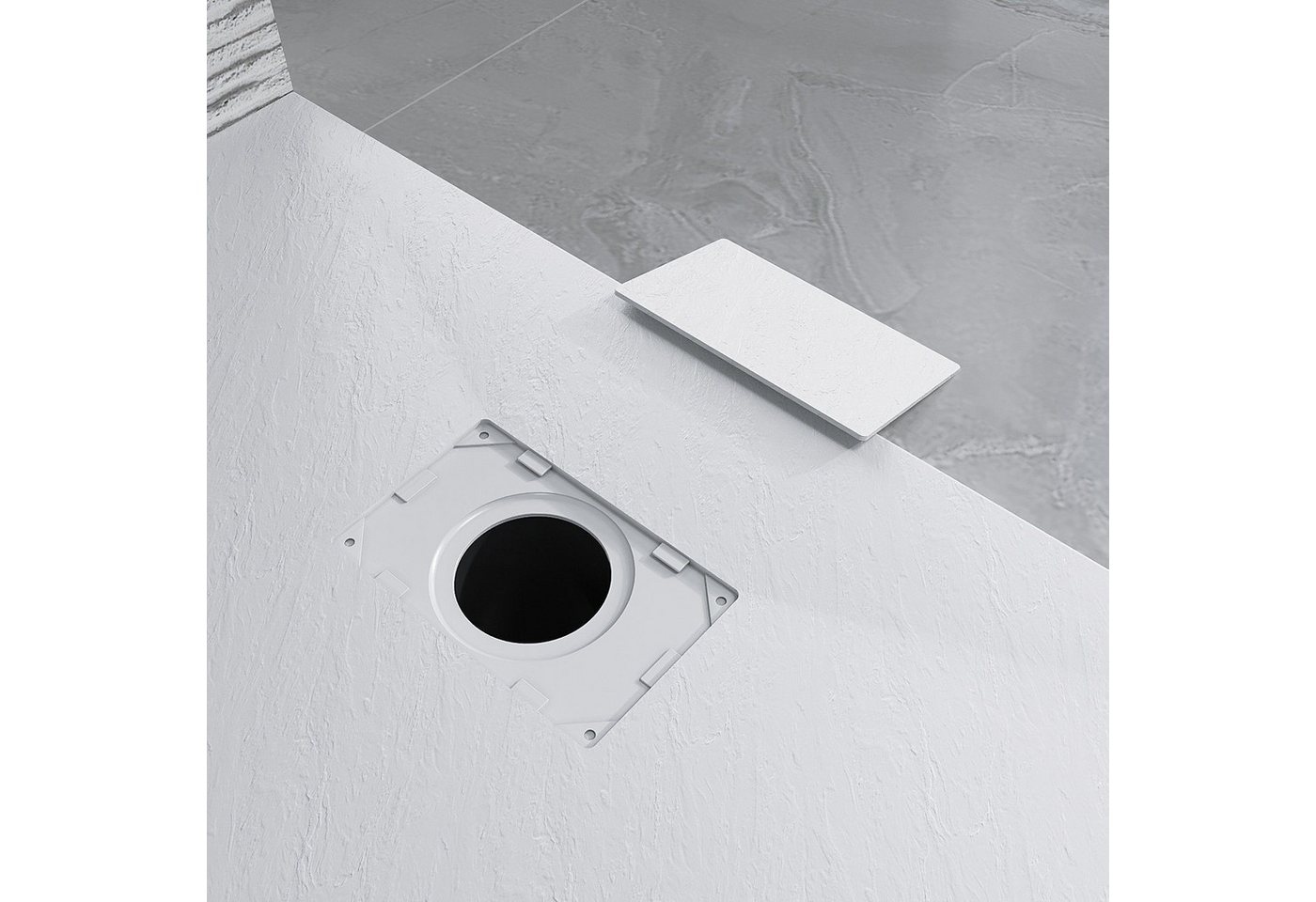 AQUALAVOS Duschwanne Flache Duschtasse SMC Antirutsch Weiß Duschwanne für Duschabtrennung, quadratisch, Sheet-Molding-Compound(SMC), rutschfest, Zuschneidbar, Kann direkt am Boden installiert werden Bild 5