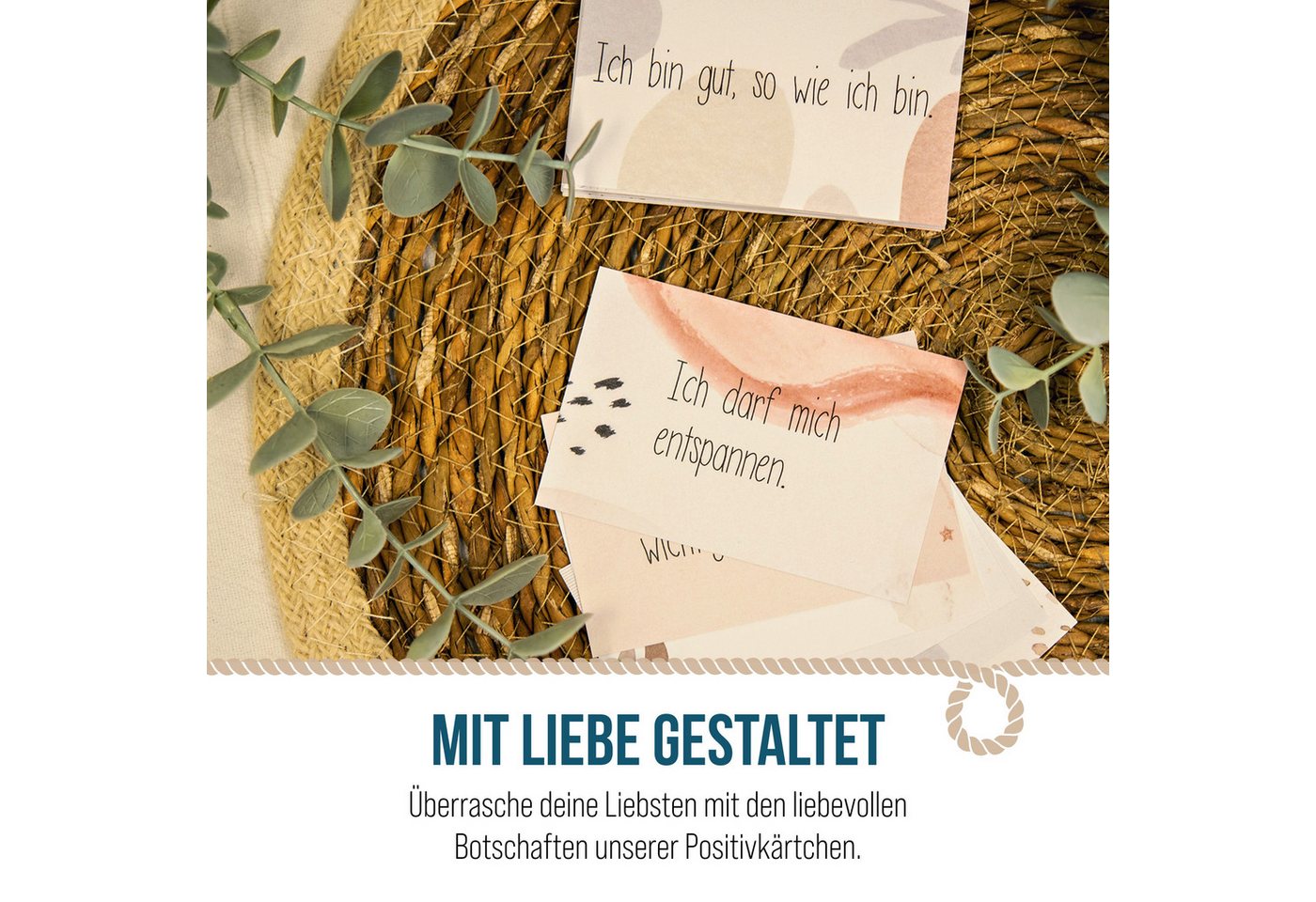Logbuch-Verlag Klappkarte 24 Affirmationskarten für Erwachsene – Achtsamkeit im Boho-Design