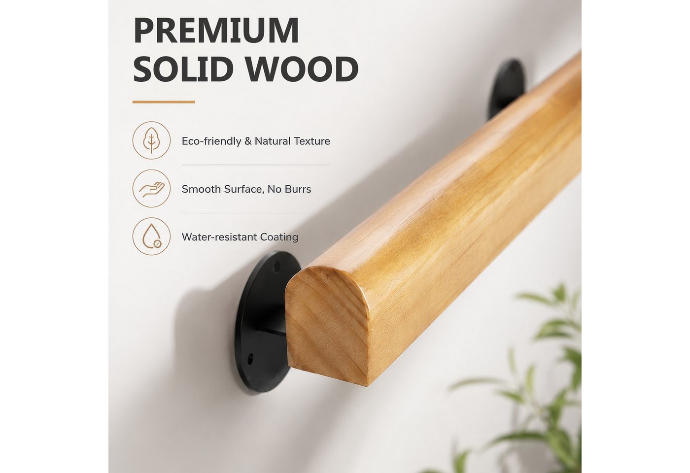 BlingBin Handlauf Treppengeländer Geländer Treppenhandläufe aus Holz 50/80/120cm, 50 cm Gesamtlänge, (1 Stück, 1 St., 50cm), Rutschfester Holzhandlauf Treppengeländer für Treppen Balkon