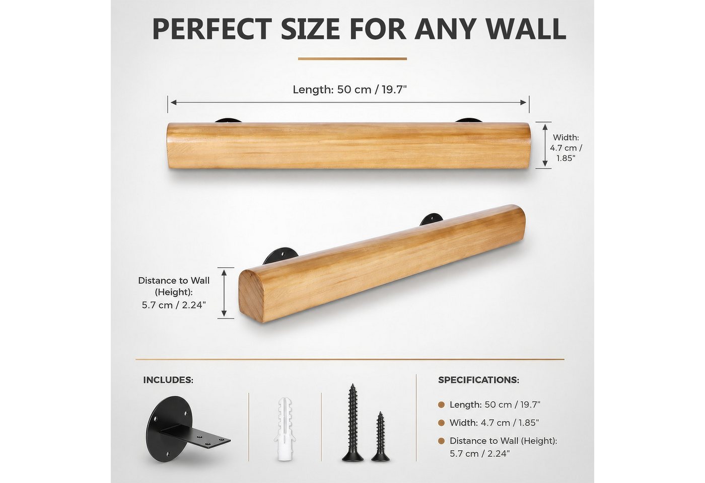BlingBin Handlauf Treppengeländer Geländer Treppenhandläufe aus Holz 50/80/120cm, 50 cm Gesamtlänge, (1 Stück, 1 St., 50cm), Rutschfester Holzhandlauf Treppengeländer für Treppen Balkon Bild 2