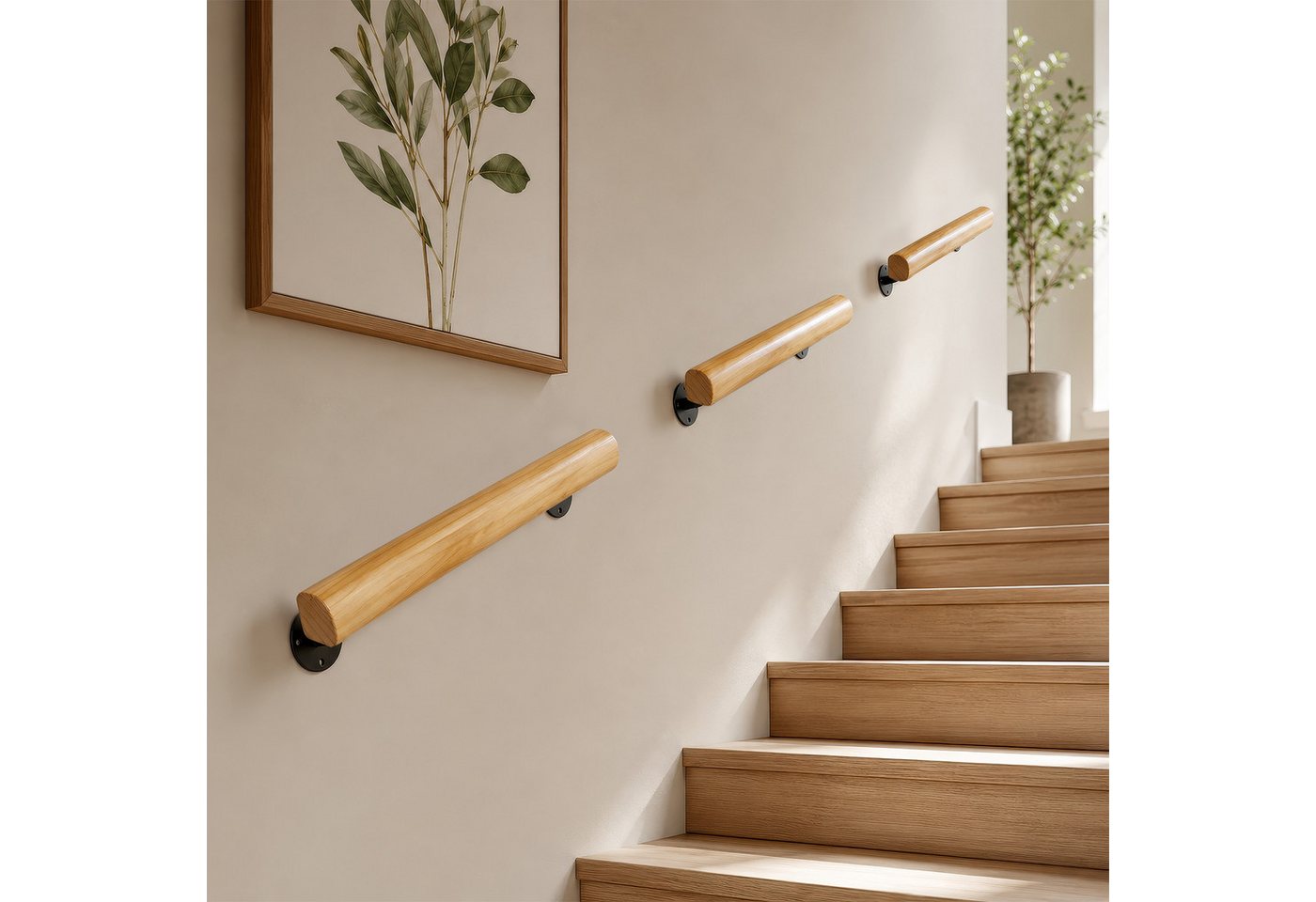 BlingBin Handlauf Treppengeländer Geländer Treppenhandläufe aus Holz 50/80/120cm, 50 cm Gesamtlänge, (1 Stück, 1 St., 50cm), Rutschfester Holzhandlauf Treppengeländer für Treppen Balkon Bild 3