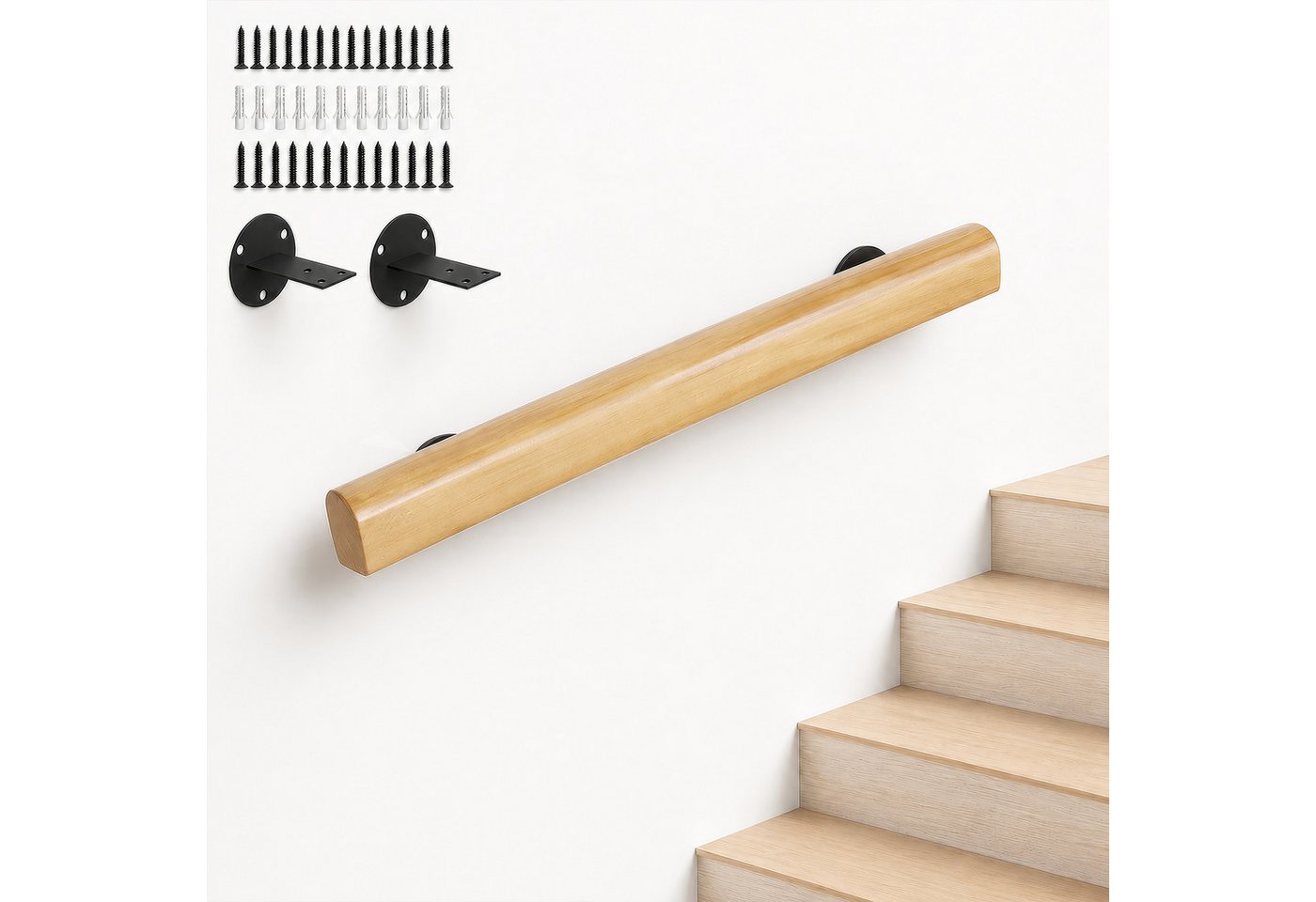 BlingBin Handlauf Treppengeländer Geländer Treppenhandläufe aus Holz 50/80/120cm, 50 cm Gesamtlänge, (1 Stück, 1 St., 50cm), Rutschfester Holzhandlauf Treppengeländer für Treppen Balkon Bild 4
