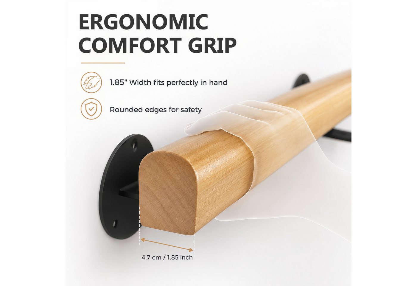 BlingBin Handlauf Treppengeländer Geländer Treppenhandläufe aus Holz 50/80/120cm, 50 cm Gesamtlänge, (1 Stück, 1 St., 50cm), Rutschfester Holzhandlauf Treppengeländer für Treppen Balkon Bild 5