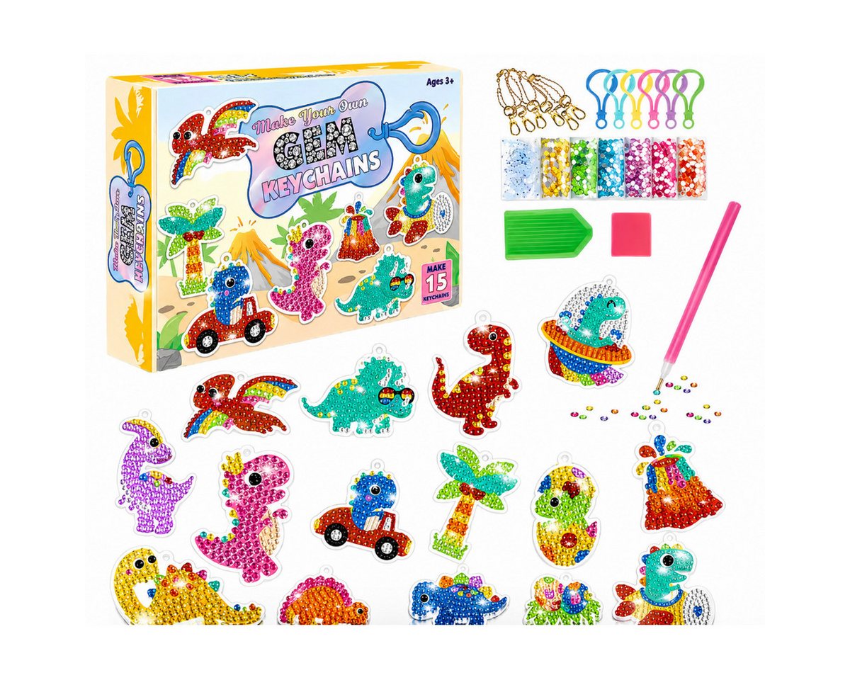 R2 Invest Kreativset Diamantmalerei Dinosaurier 15 Motive DIY Bastelset Bild 3