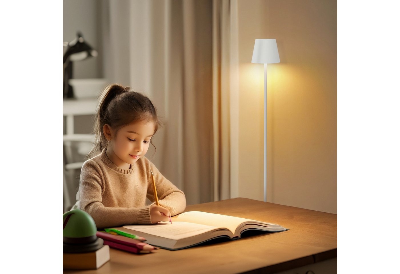 ZMH LED Stehlampe Akku, kabellose Standleuchte dimmbar, 3 Farbtemperaturen 3000-6500 K, Einfache Installation, LED fest integriert, Touch, USB, 125 cm,für Wohnzimmer, Schlafzimmer und Büro Bild 2
