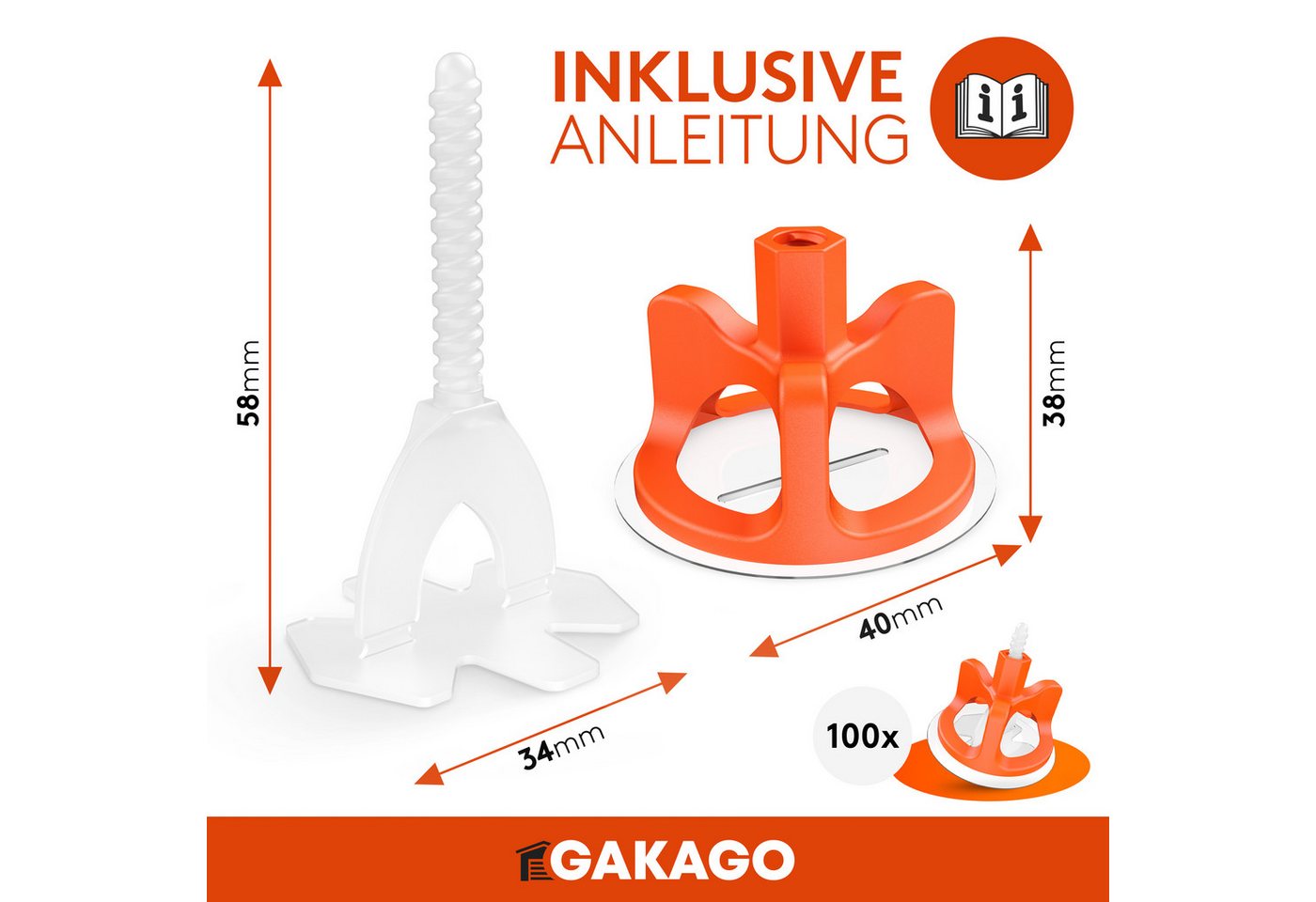 Gakago Nivelliersystem Fliesen (300-tlg., Set 2mm) Verlegehilfe für ein perfektes Fugenbild - Für Fliesenstärken 3-18mm Bild 3
