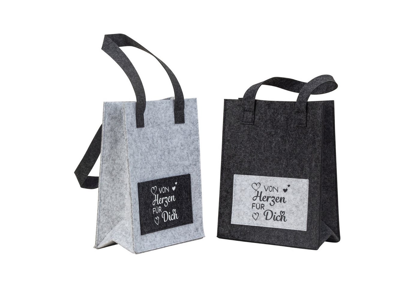 Macosa Home Geschenk-Tragetasche Geschenktasche von Herzen Filz Grau 26 cm, (2St), Henkel Filztasche Geschenktüten modern Filztüte Bild 2