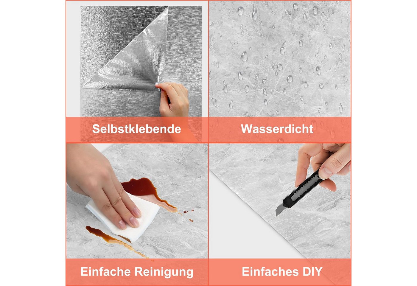 wohnTRAUM24 Fliesenaufkleber 20 Stück Klebefliesen Küche Marmor 60x30cm, Selbstklebende Fliesen (20 St), Wasserfest, Selbstklebend, Hitzebeständig, Sehr starke Klebefähigkeit