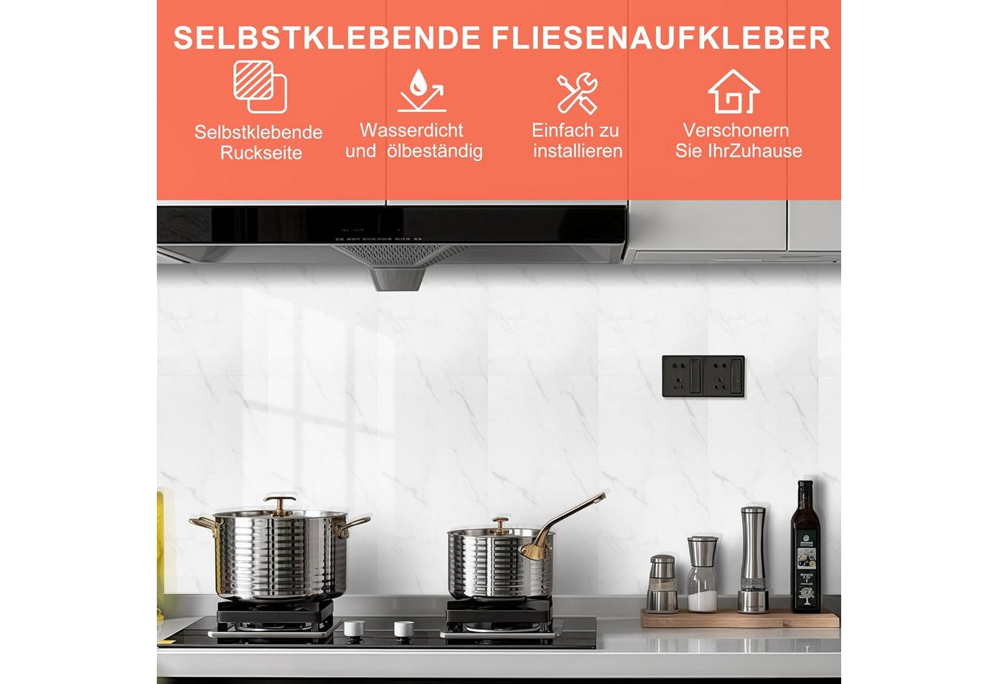 wohnTRAUM24 Fliesenaufkleber 20 Stück Klebefliesen Küche Marmor 60x30cm, Selbstklebende Fliesen (20 St), Wasserfest, Selbstklebend, Hitzebeständig, Sehr starke Klebefähigkeit Bild 3