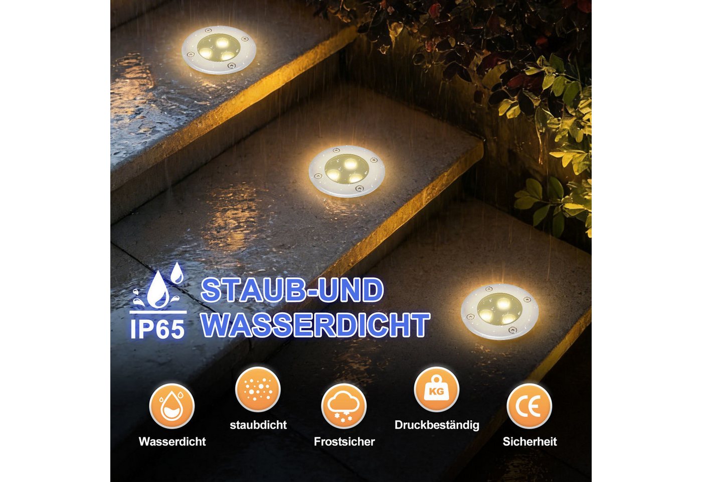Clanmacy Gartenstrahler 3W LED Bodenleuchte Bodenstrahler Außen-Beleuchtung IP65 Warmweiß Bild 4