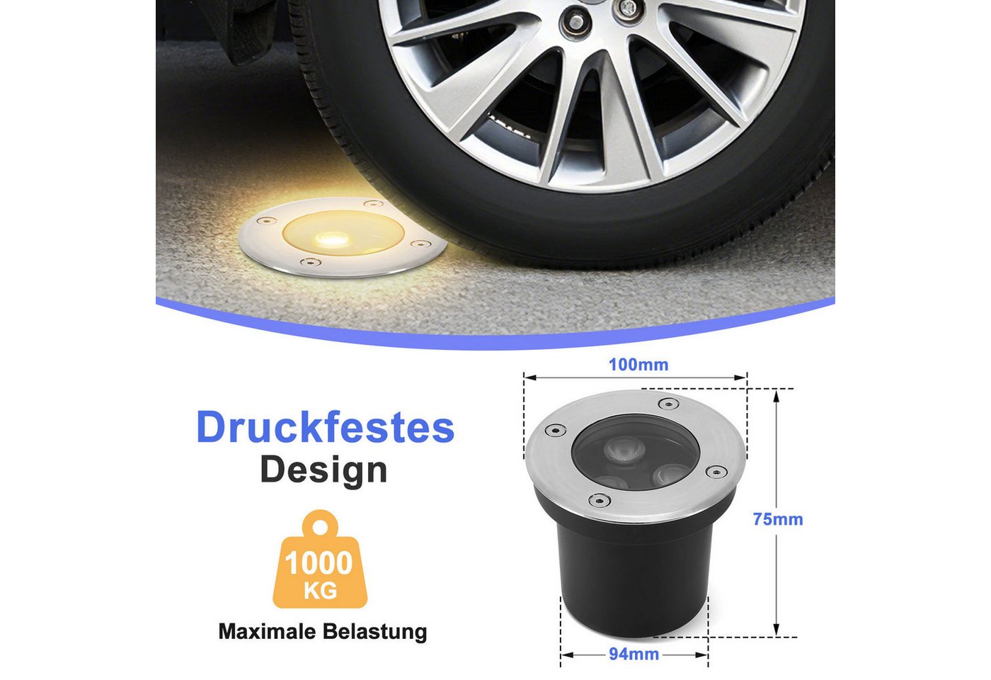 Clanmacy Gartenstrahler 3W LED Bodenleuchte Bodenstrahler Außen-Beleuchtung IP65 Warmweiß Bild 5