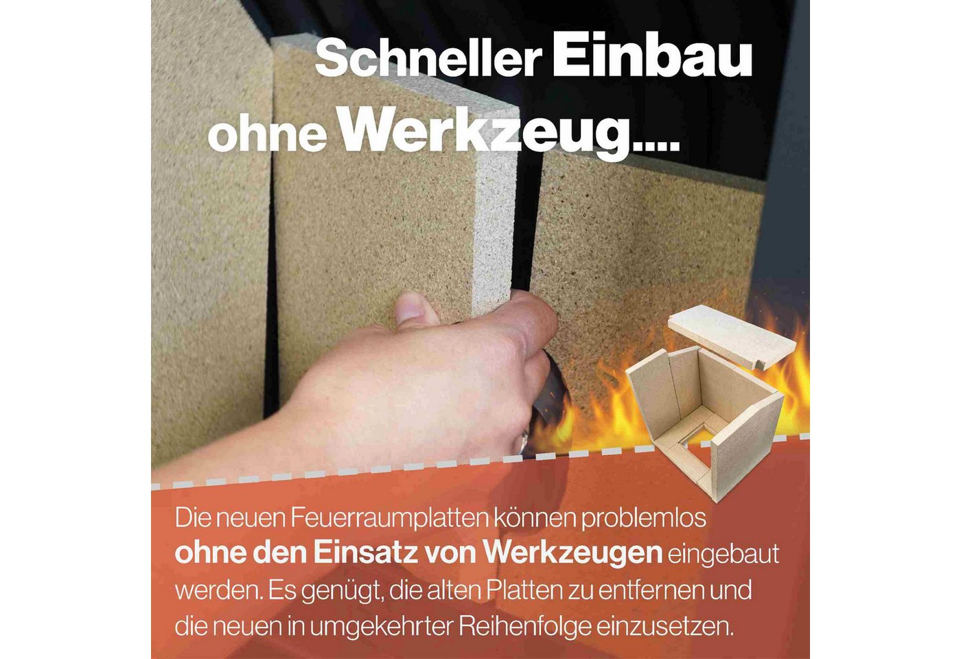 Feuerfest 123 GmbH Feuerraumplatten Feuerraumauskleidung 7-teilig passend für Hark** (Schamotte), aus feuerfesten Schamotte- und Vermiculite-Platten, passgenau Bild 3