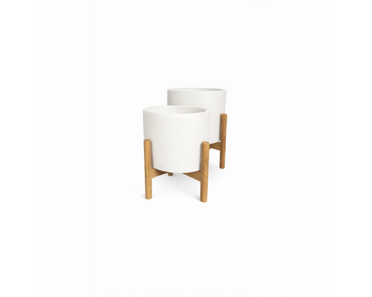 COFI 1453 Blumentopf Set 2er Weiß mit Holzständer Pflanzgefäße modern (2 St) Bild 2