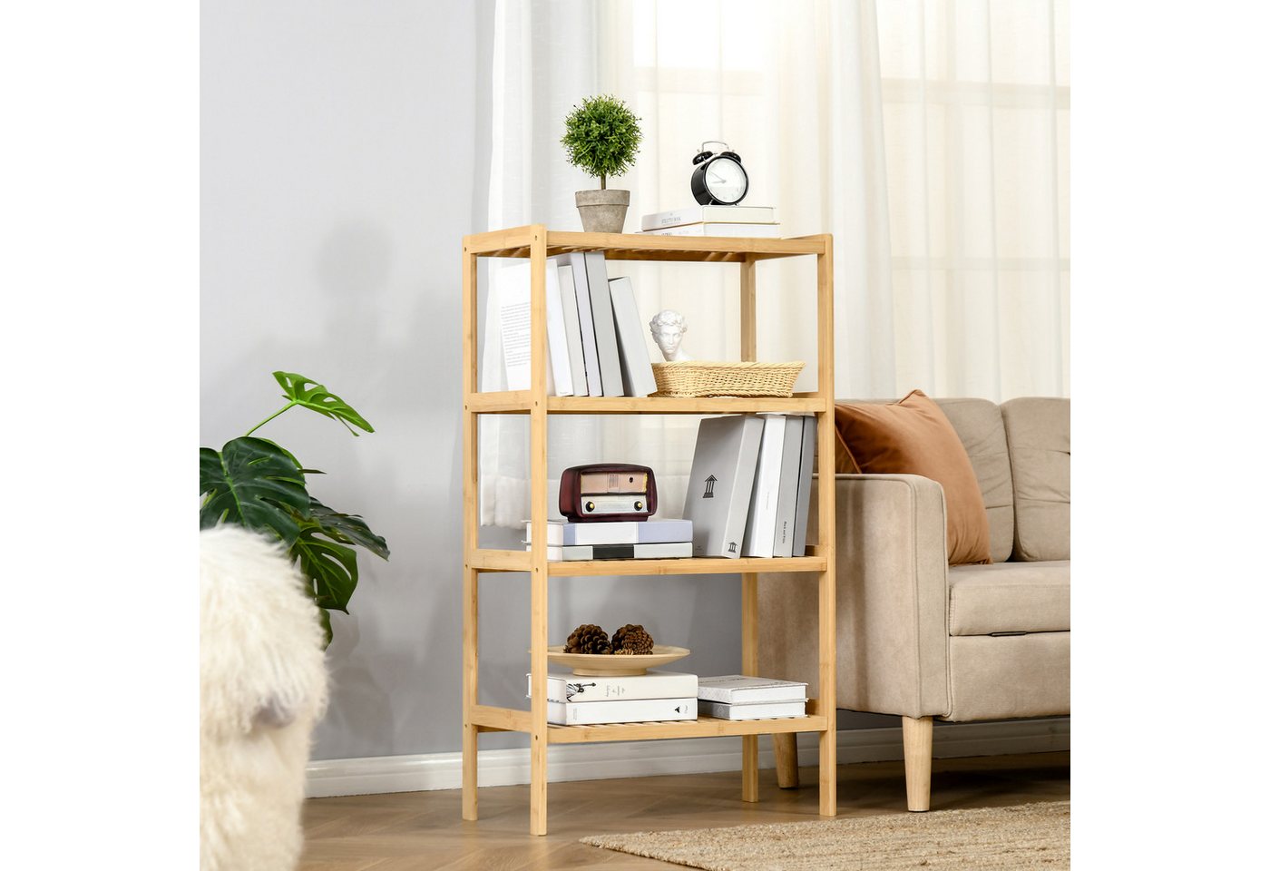 HOMCOM Standregal Badregal mit 4 Ebenen, Bambusregal, Küchenregal, für Bad Küche Wohnzimmer Schlafzimmer 1-tlg., Bambus Natur 62 x 33 x 112 cm Bild 2