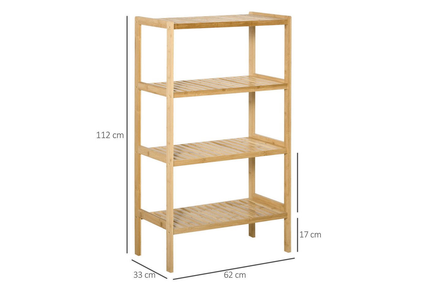 HOMCOM Standregal Badregal mit 4 Ebenen, Bambusregal, Küchenregal, für Bad Küche Wohnzimmer Schlafzimmer 1-tlg., Bambus Natur 62 x 33 x 112 cm Bild 4