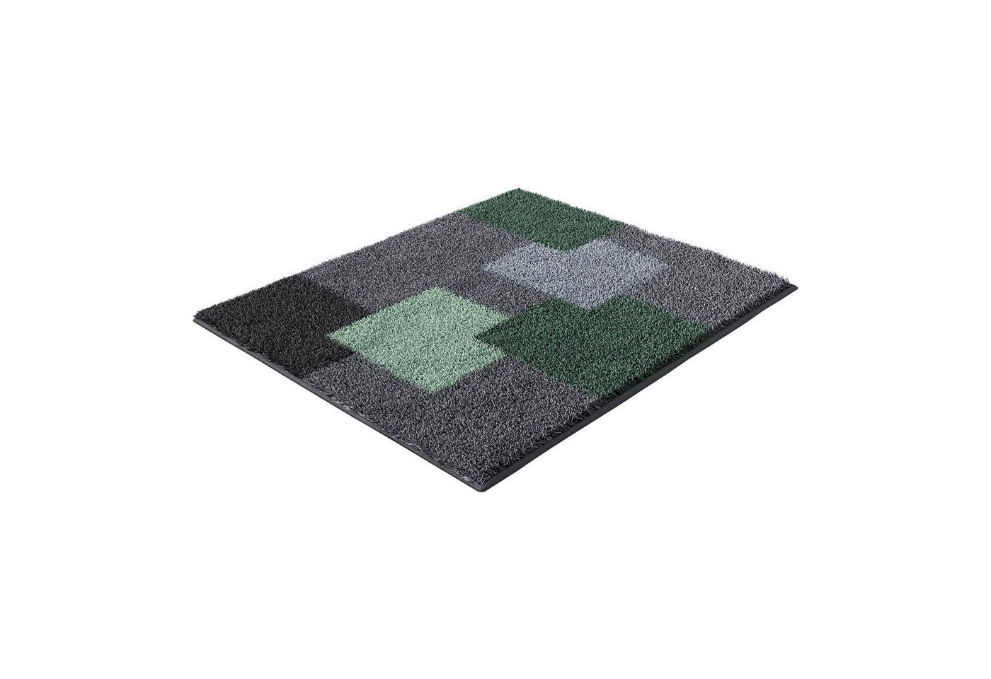 Grund Badematte RUBIC, B 50 x L 60 cm, Grün, Anthrazit, Grau, Höhe 20 mm, rutschhemmend beschichtet, fußbodenheizungsgeeignet, schnell trocknend, Polyacryl, rechteckig, waschbar